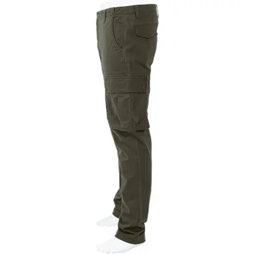 Mens Heritage Slim Fit Cargo Trousers Olive Side